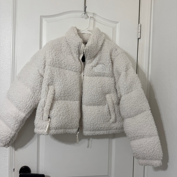 North Face White Nuptse Down Teddy Puffer Jacket Size L - Picture 5 of 10